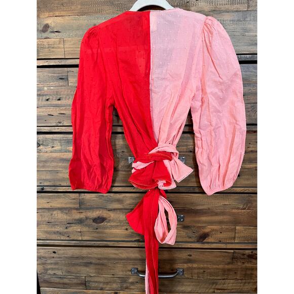 FARM RIO X ANTHROPOLOGIE Color blocked Wrep Blouse Pink/Rose Sz S NWT - Picture 8 of 13